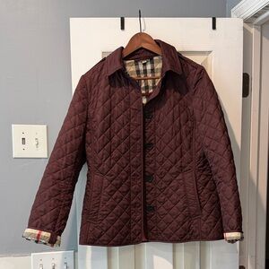 Burberry Quilted Maroon Jacket with Check Lining
